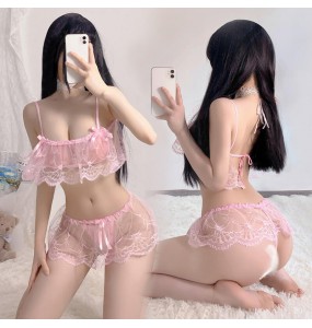 FEE ET MOI - Sheer Lace Bandeau Bikini Set (Pink)